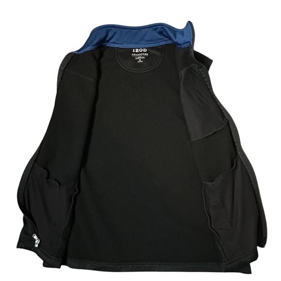 Izod Vest Men Size M Black Blue Full Zip Fleece Lined Stretch Advantage Pockets - Picture 6 of 8